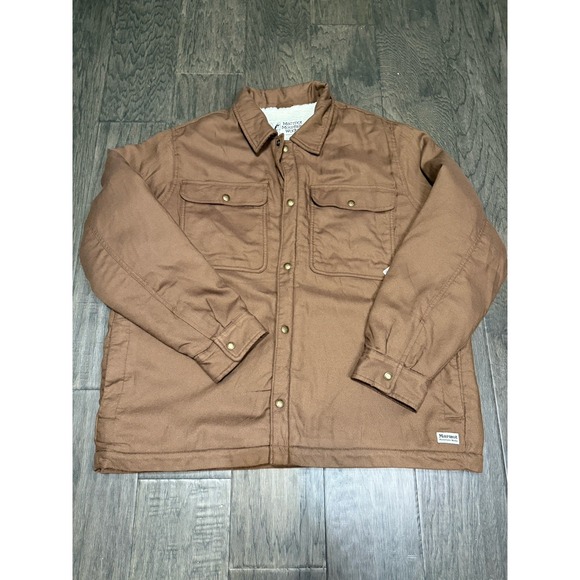 Marmot Other - Marmot Mountain Works Brown Flannel Shirt Jacket Mens XXL Sherpa Lined $150